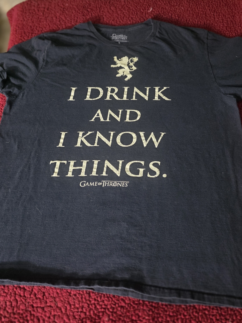 Official Game of Thrones Black Graphic Tee - 'I Drink And I Know Things', L